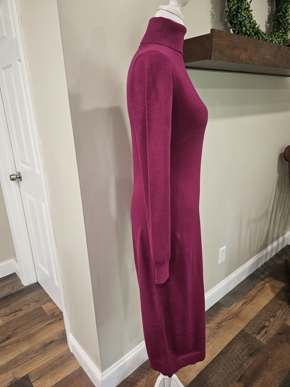 Express Fitted Turtleneck Long Sleeve Dress in Fuscia - Picture 2 of 4
